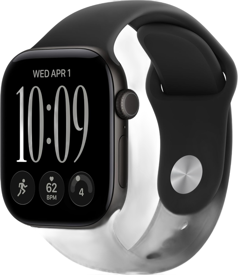Apple Watch Series 12 42mm black aluminum case with black sport band