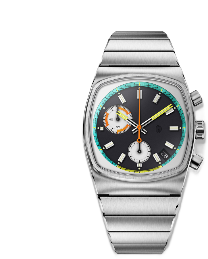 Brew Metric Retro Dial chronograph watch black dial steel integrated bracelet