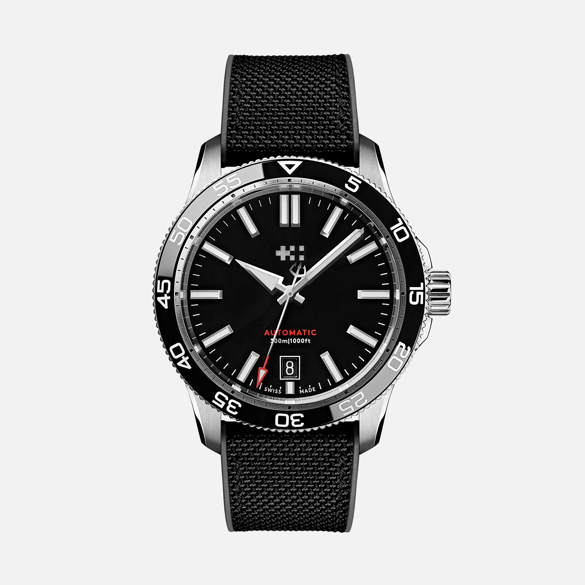 Christopher Ward C60 Trident Pro 300 on black hybrid rubber strap
