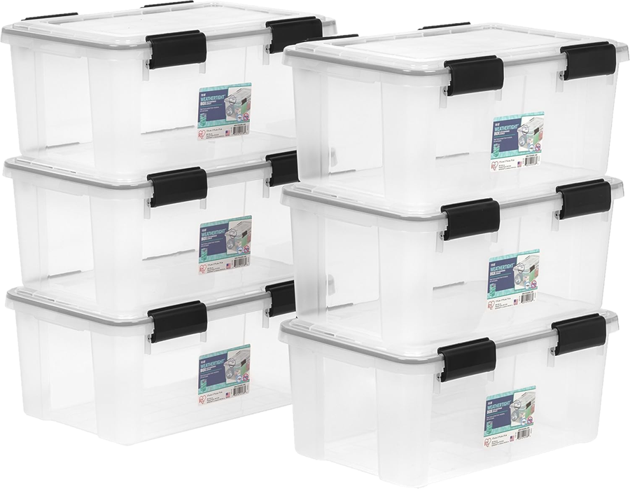 IRIS USA WeatherPro 19 quart clear gasket storage boxes six-pack