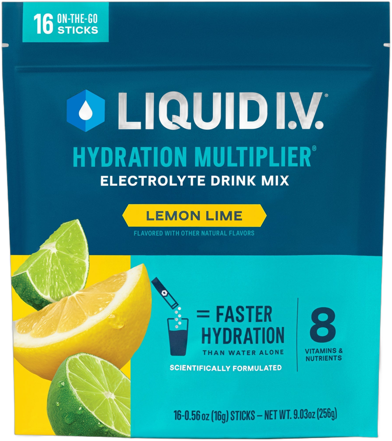 Liquid I.V. Hydration Multiplier Lemon Lime 16 stick pack bag