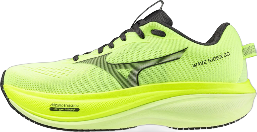 Mizuno Wave Rider 30 men’s running shoe Lime Pulp Black Oyster lateral view