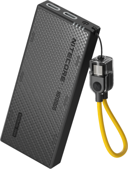 Nitecore NB10000 Gen4 10000 mAh lightweight power bank with USB-C lanyard cable