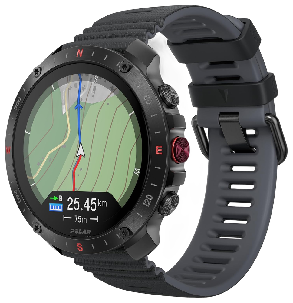 Polar Grit X2 Pro GPS watch Night Black with topo map on screen
