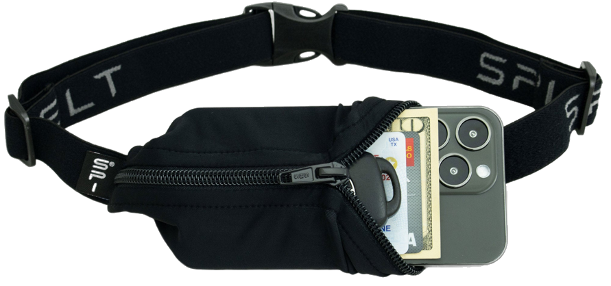 The Original SPIbelt running belt black with phone in expandable pocket