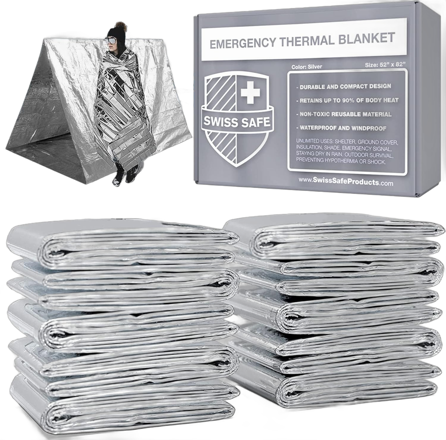Swiss Safe emergency Mylar thermal blankets silver 10 pack