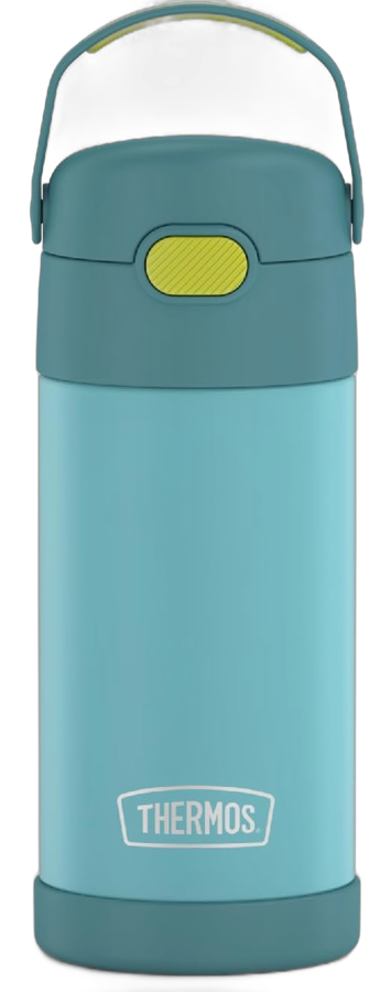 Thermos FUNtainer 12 ounce stainless steel kids straw bottle blue green
