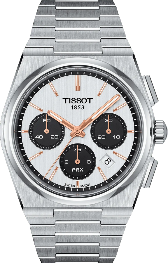 Tissot PRX Automatic Chronograph 42mm silver panda dial steel integrated bracelet