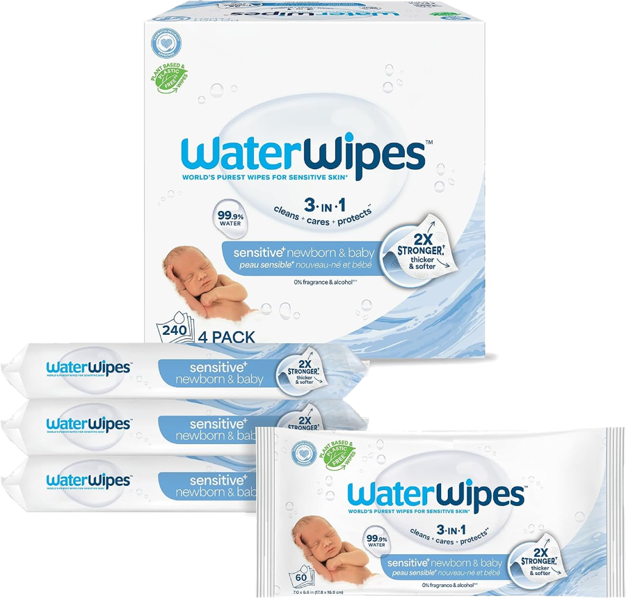 WaterWipes Sensitive+ Newborn and Baby wipes 240 count four pack